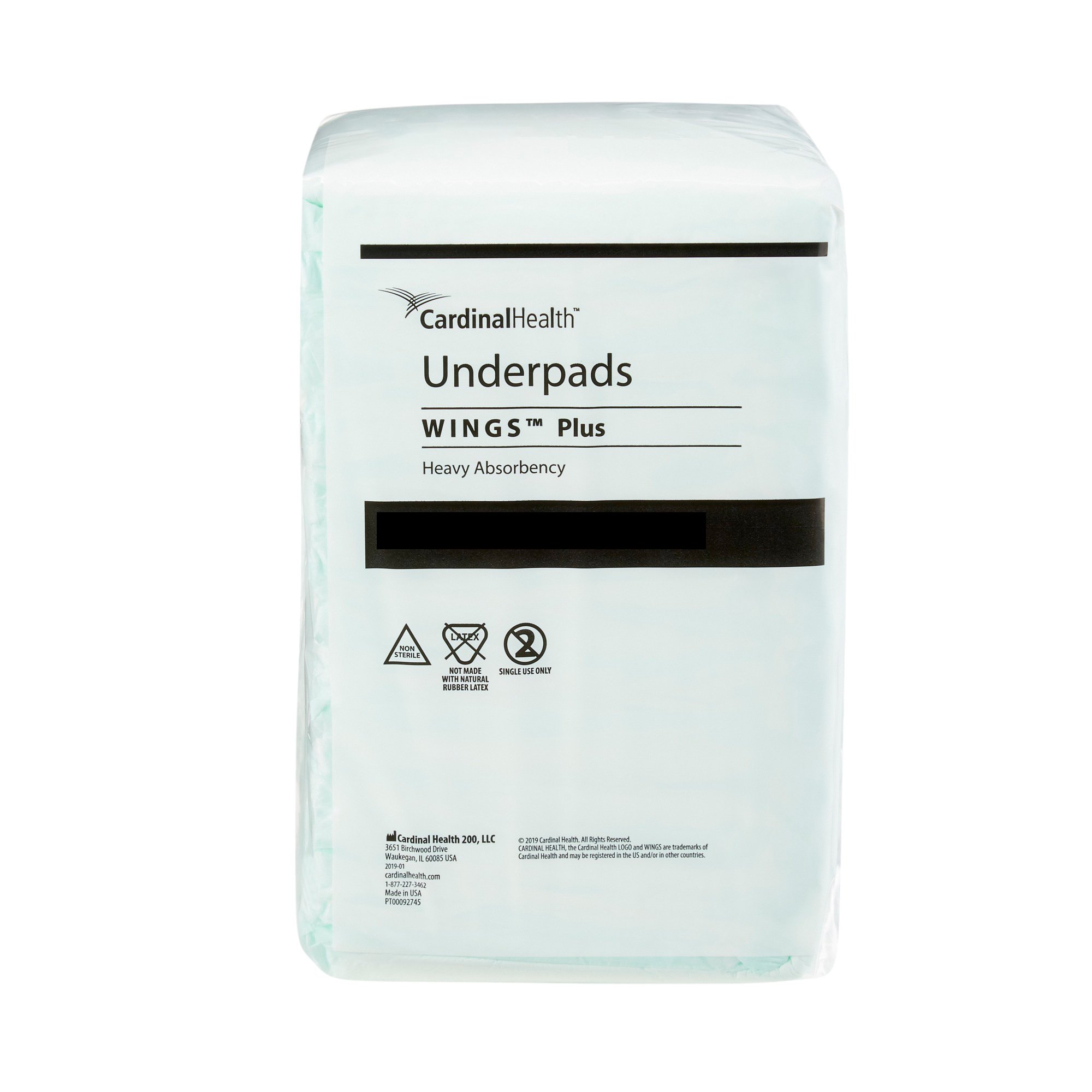 Underpad Disposable Underpad Wings™ Plus 36 X 36 Inch Fluff / Polymer Heavy Absorbency (12/BG 4BG/CS) by Cardinal  ID 968